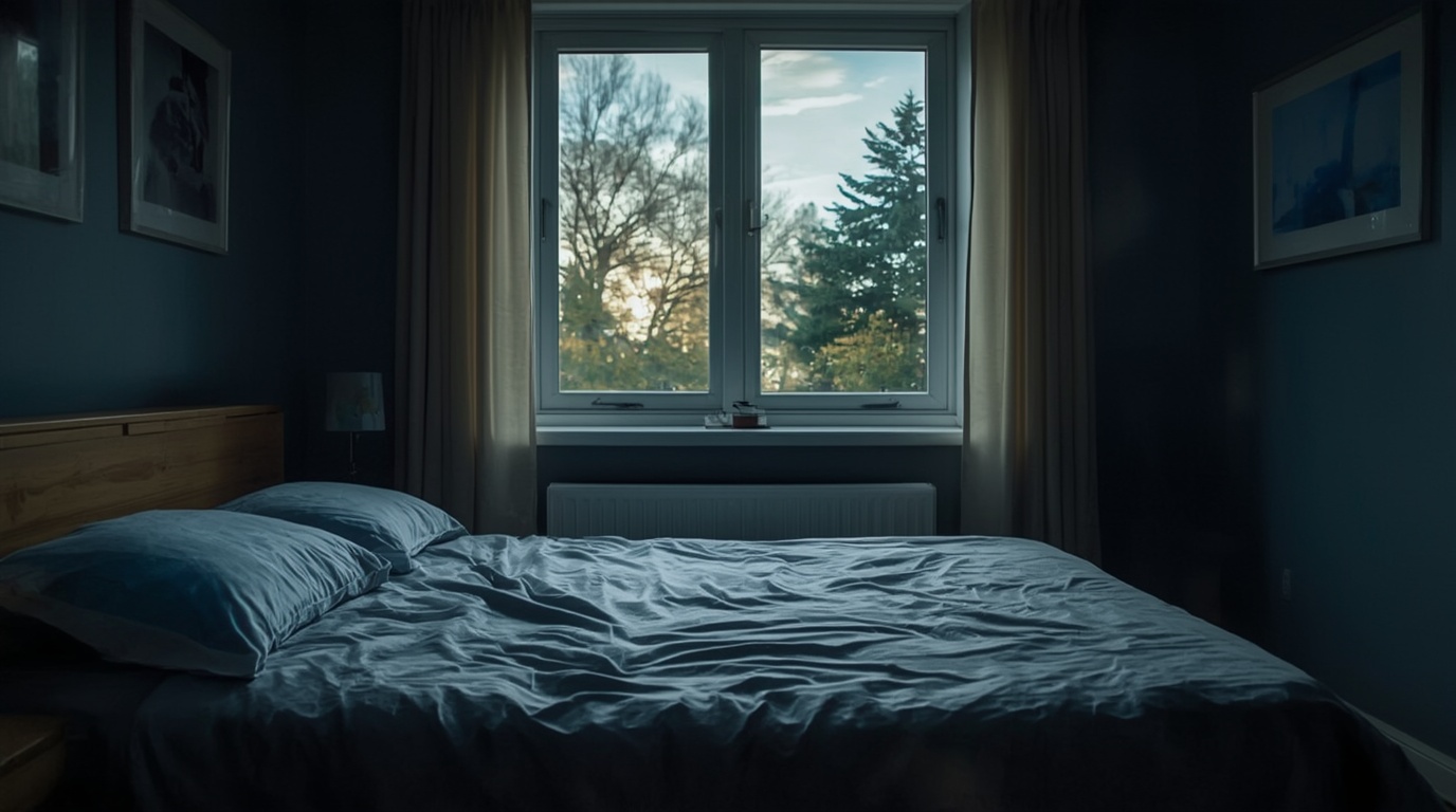 Ruhiges Schlafzimmer am Morgen als Symbol für falsches Erwachen im Traum