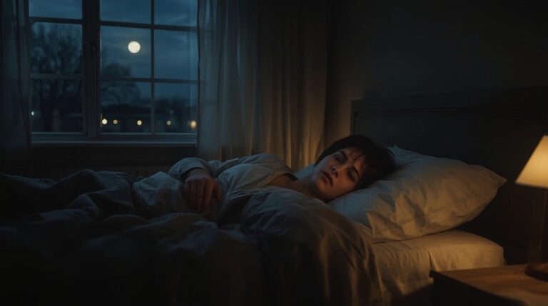 Ruhige Nachtszene mit einer Person im Bett als beruhigende Darstellung von Schlafparalyse.